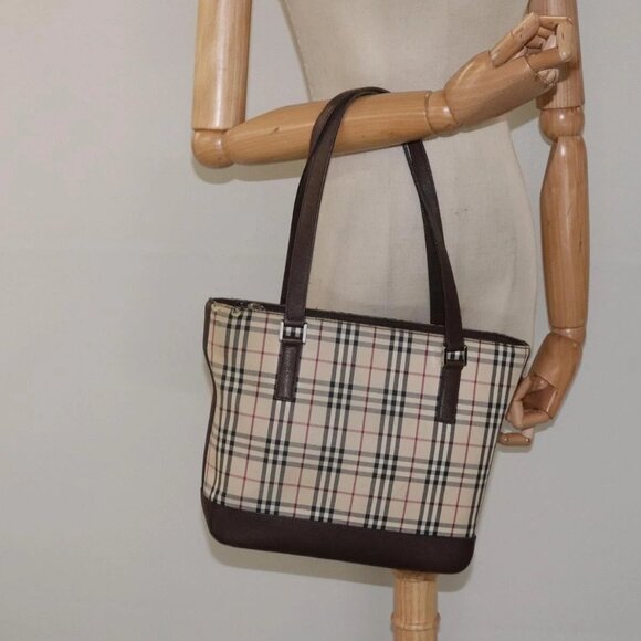 BURBERRY Nova Check Tote Bag Canvas Beige Silver Auth 125511 - Picture 15 of 16